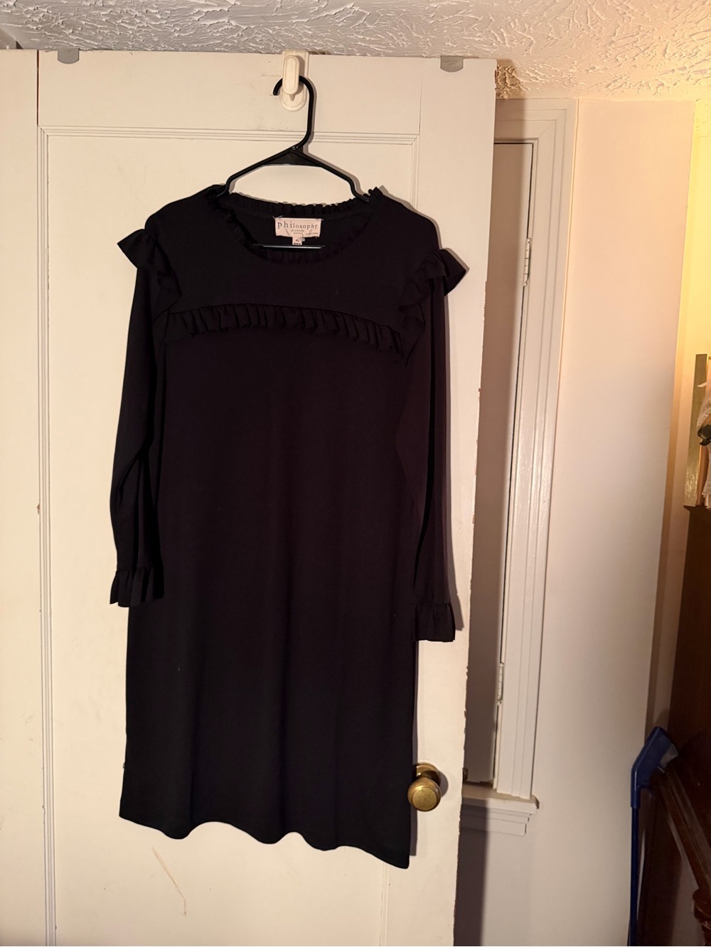 Philosophy Black Long Sleeve Ruffle Shift Dress